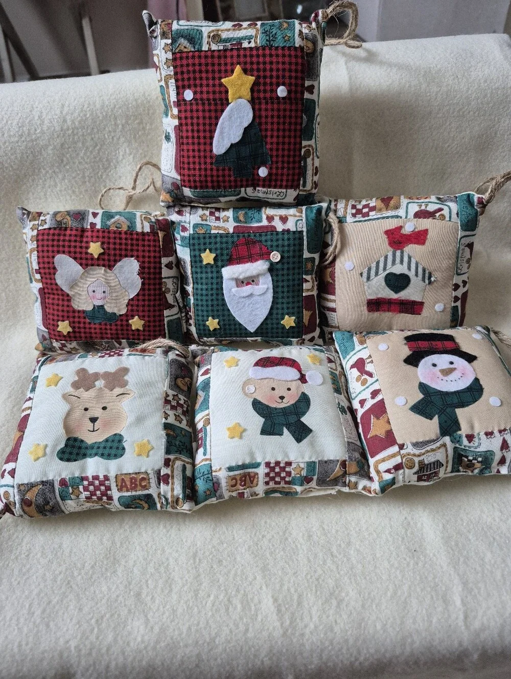 Lillian Vernon Country Pillow Christmas Ornaments-set of 7 100% Cotton